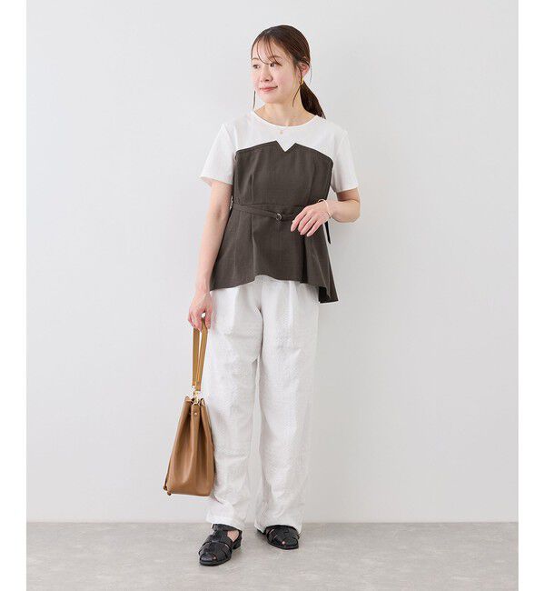 Rope&rsquo;Picnic「【cahoさんコラボ】低身長・小柄さんサイズ エアリーリネンライク ドッキングカットトップス」|Tシャツ・カットソー|