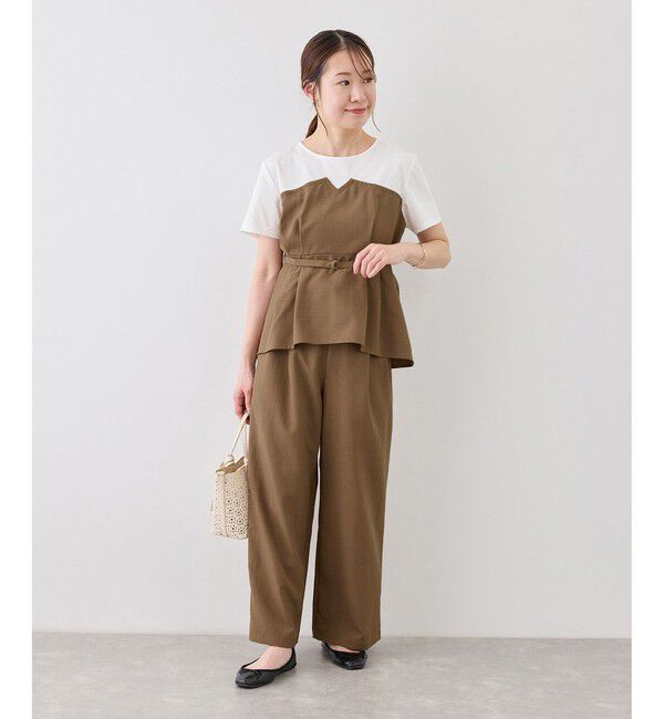 Rope&rsquo;Picnic「【cahoさんコラボ】低身長・小柄さんサイズ エアリーリネンライク ドッキングカットトップス」|Tシャツ・カットソー|