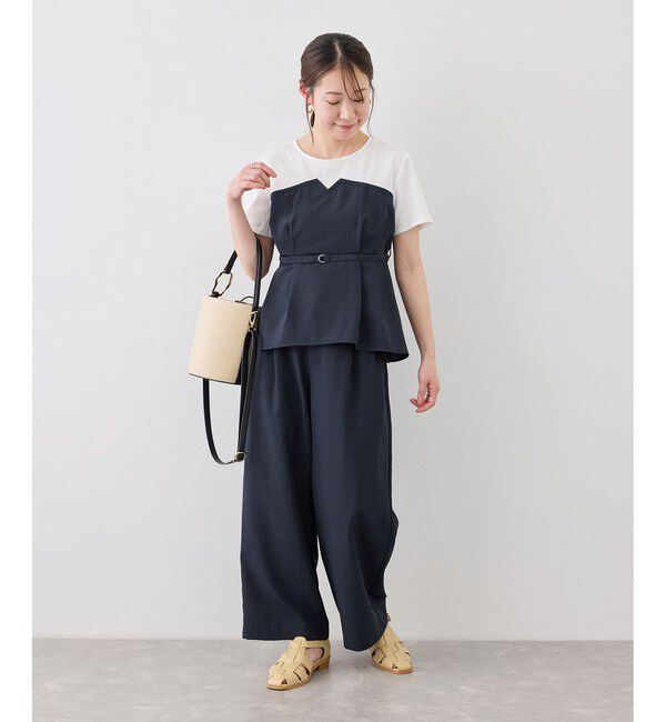 Rope&rsquo;Picnic「【cahoさんコラボ】低身長・小柄さんサイズ エアリーリネンライク ドッキングカットトップス」|Tシャツ・カットソー|