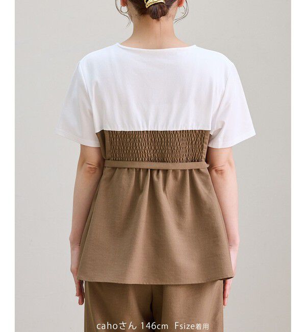 Rope&rsquo;Picnic「【cahoさんコラボ】低身長・小柄さんサイズ エアリーリネンライク ドッキングカットトップス」|Tシャツ・カットソー|