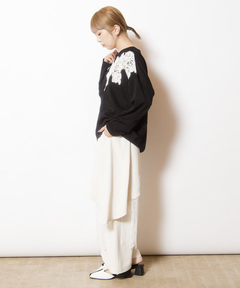  「レースモチーフVネックプルオーバー」|Tシャツ・カットソー|