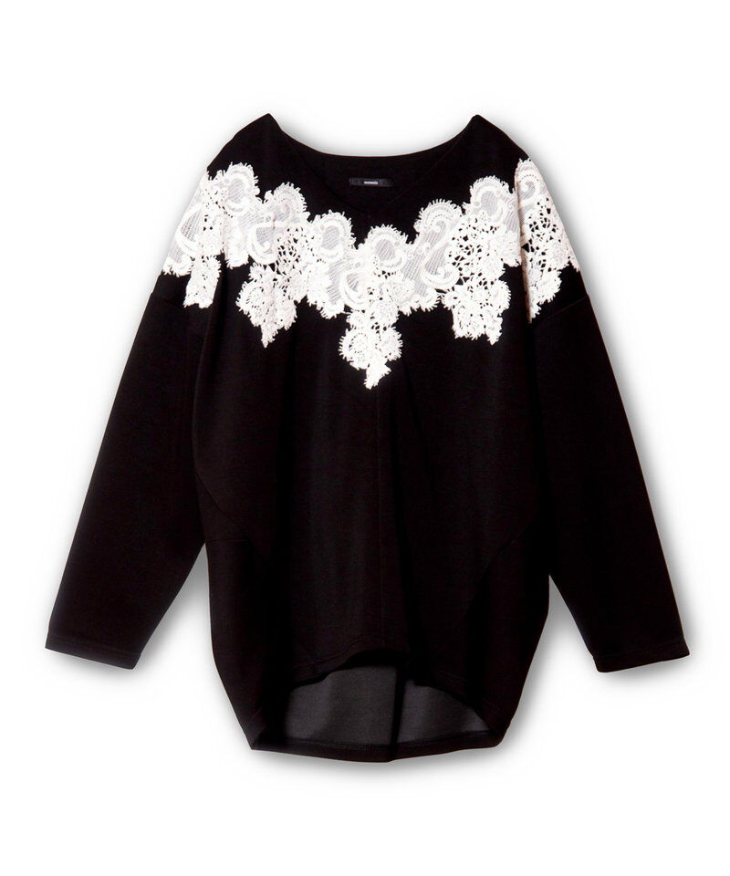  「レースモチーフVネックプルオーバー」|Tシャツ・カットソー|