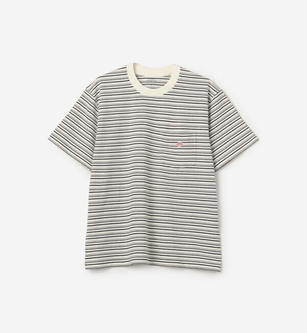 DANTON「DANTON | マルチボーダー ポケットクルーネックTシャツ WOMEN」|Tシャツ・カットソー|ECRU系1
