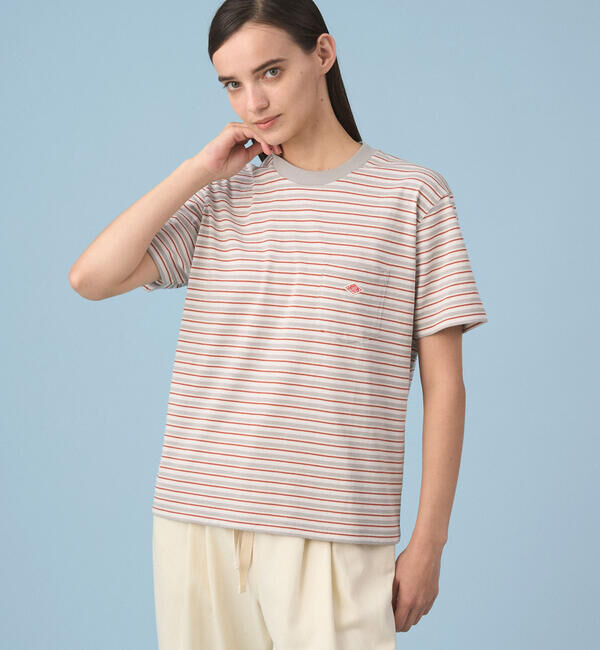DANTON「DANTON | マルチボーダー ポケットクルーネックTシャツ WOMEN」|Tシャツ・カットソー|