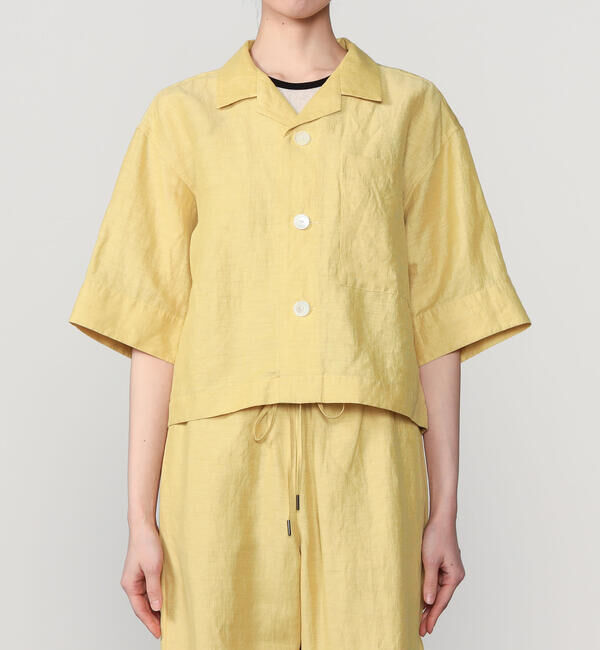 LE GLAZIK「LE GLAZIK | リネンポリエステル オープンカラー半袖シャツ WOMEN」|シャツ・ブラウス|