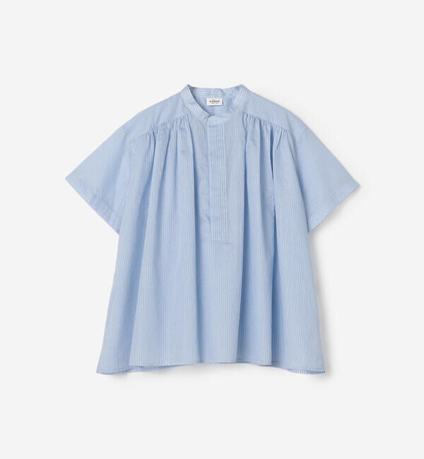 LE GLAZIK「LE GLAZIK | シアーストライプ スタンドカラープルオーバーシャツ WOMEN」|シャツ・ブラウス|