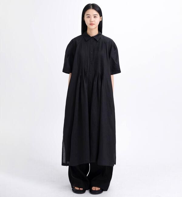  「eunoia | リネン ピンタック半袖ワンピース WOMEN」|ワンピース|