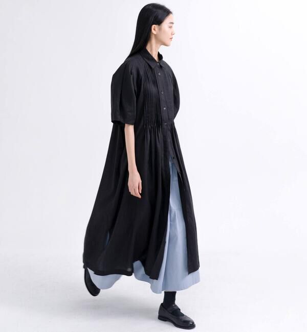  「eunoia | リネン ピンタック半袖ワンピース WOMEN」|ワンピース|