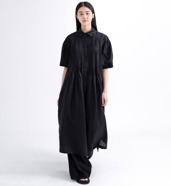  「eunoia | リネン ピンタック半袖ワンピース WOMEN」|ワンピース|