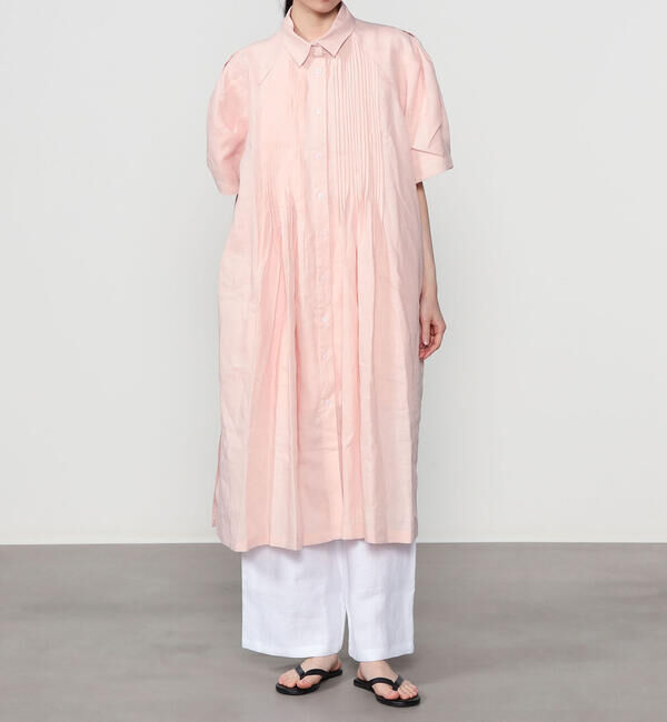  「eunoia | リネン ピンタック半袖ワンピース WOMEN」|ワンピース|