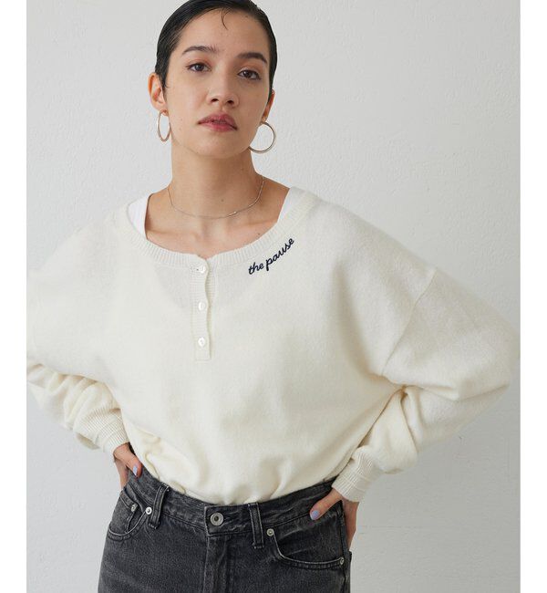 THE PAUSE「【THE PAUSE】ヘンリーネック刺繍プルオーバー」|ニット・セーター|