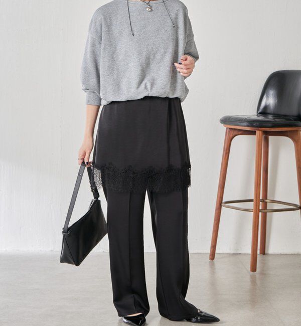  「【セットアイテム】サテンレースレイヤードパンツ/レイヤード」|チノ|
