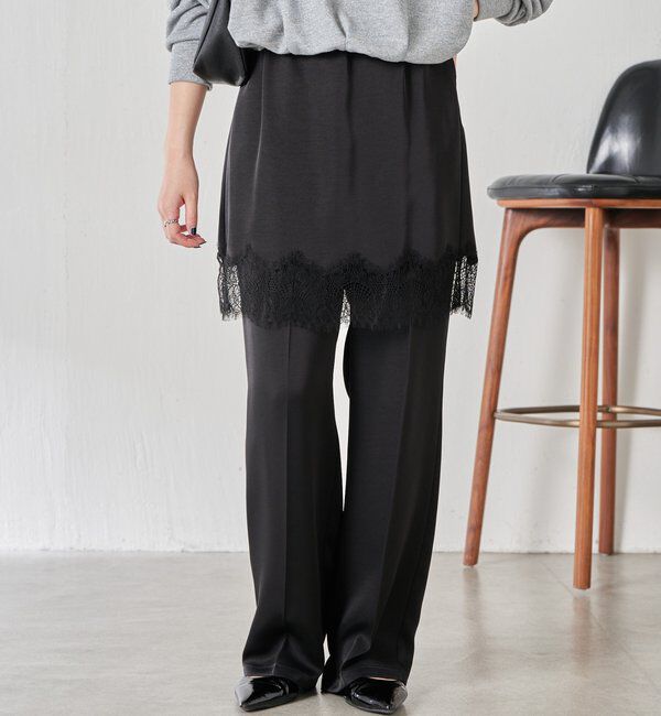  「【セットアイテム】サテンレースレイヤードパンツ/レイヤード」|チノ|