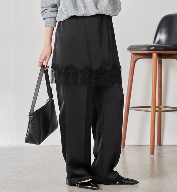  「【セットアイテム】サテンレースレイヤードパンツ/レイヤード」|チノ|