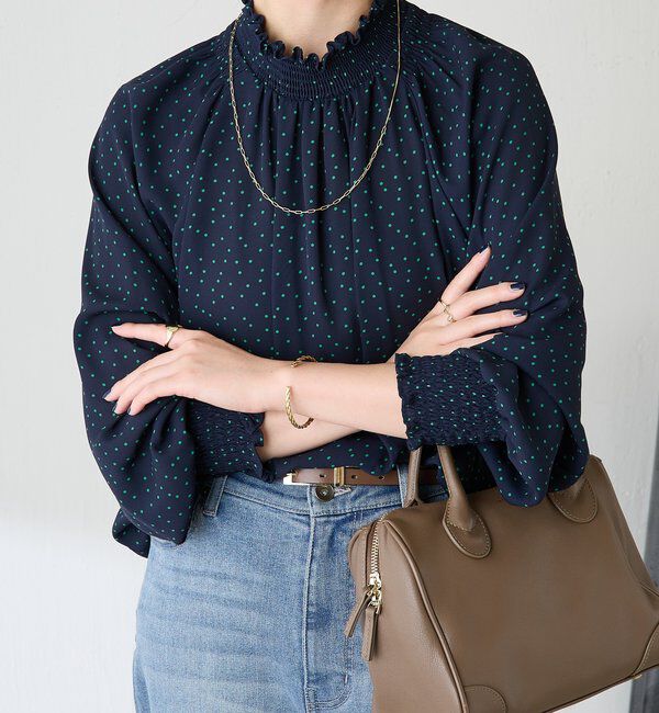  「ハイネックシャーリングドットブラウス」|シャツ・ブラウス|