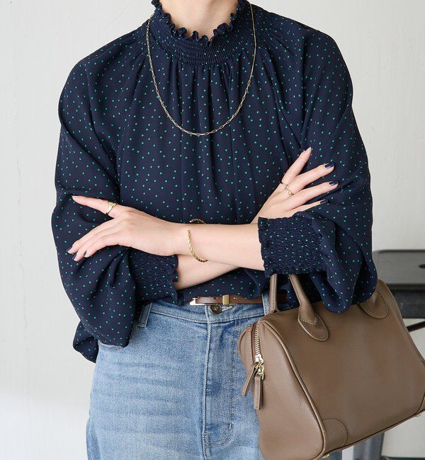  「ハイネックシャーリングドットブラウス」|シャツ・ブラウス|