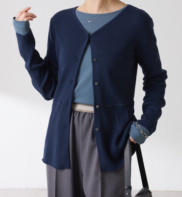  「リブペプラムカーディガン」|ニット・セーター|ネイビー