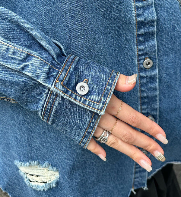  「【新色追加】ダメージデニムシャツ」|シャツ・ブラウス|