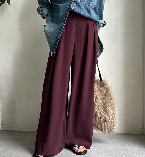  「【累計販売数3万枚突破/21色4サイズ展開！】タックワイドパンツ」|チノ|