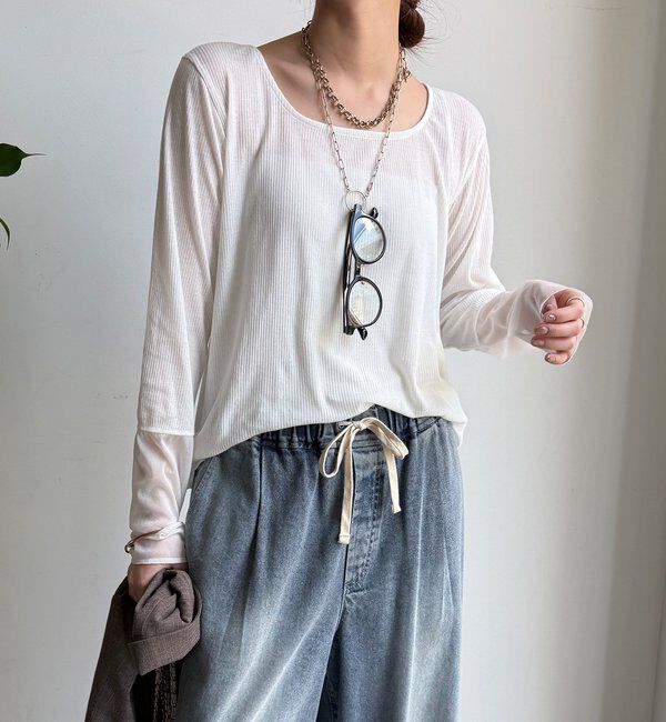  「【柔らかい着心地】袖シアーリブTEE」|Tシャツ・カットソー|