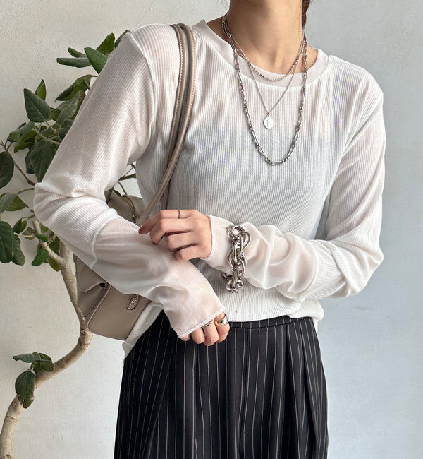  「【柔らかい着心地】袖シアーリブTEE」|Tシャツ・カットソー|