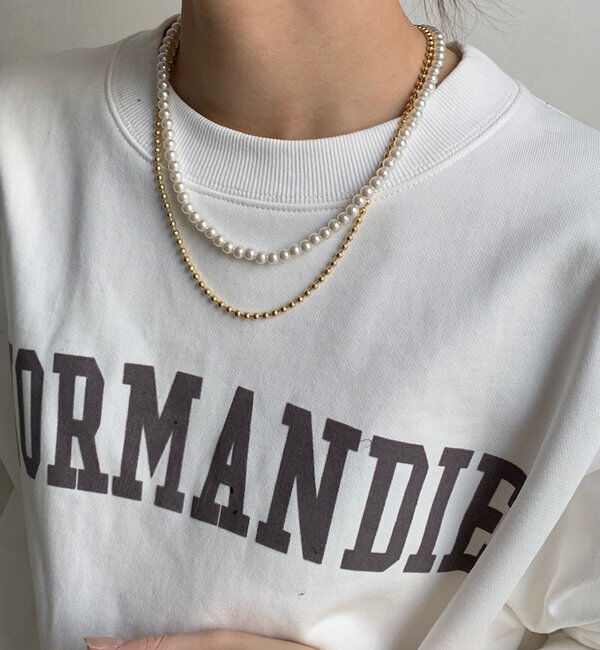  「パール&times;ボールチェーンネックレス」|ネックレス|