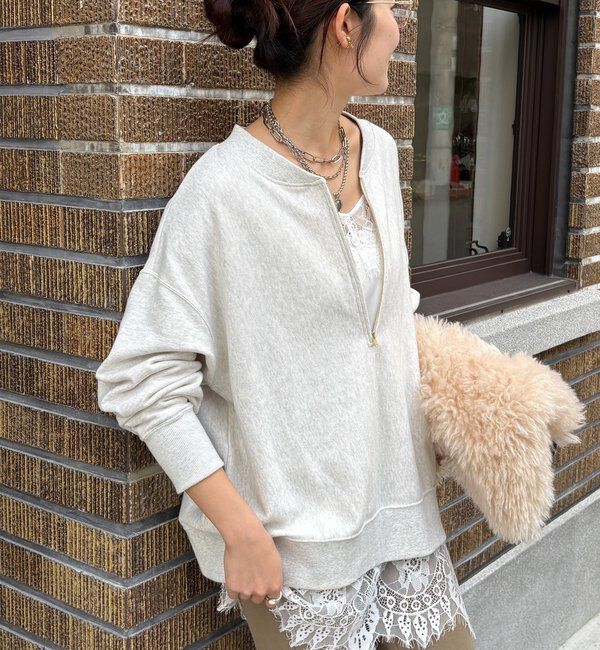  「【新色追加】【インフルエンサー OKOCHI企画】ハーフジップスウェット」|Tシャツ・カットソー|ライトベージュ