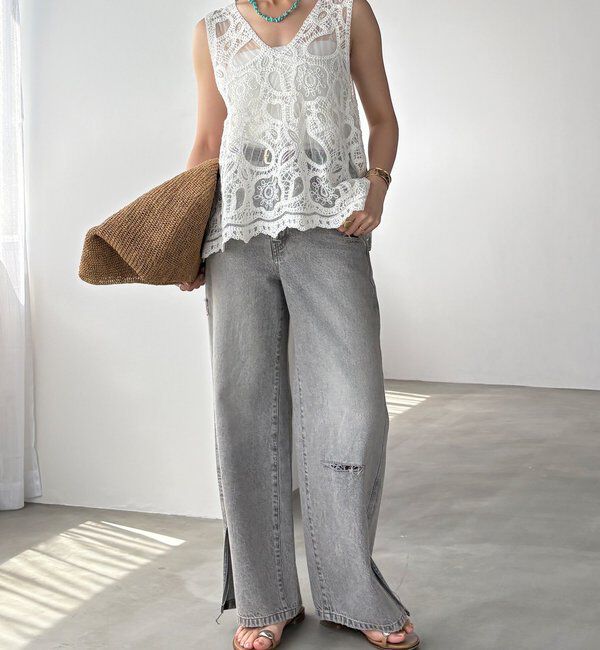  「刺繍前後2WAYレースタンク」|シャツ・ブラウス|