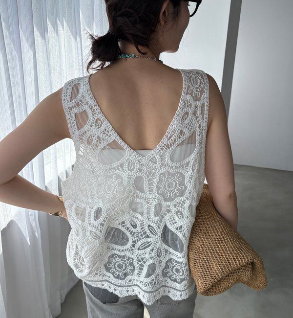  「刺繍前後2WAYレースタンク」|シャツ・ブラウス|