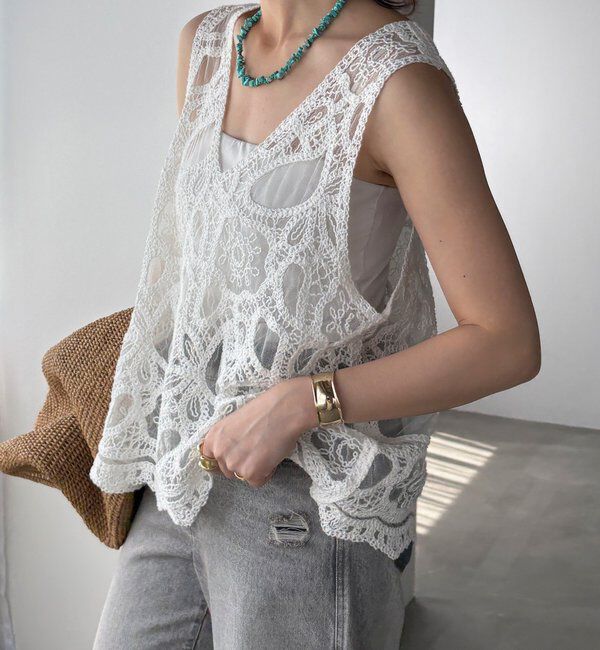  「刺繍前後2WAYレースタンク」|シャツ・ブラウス|