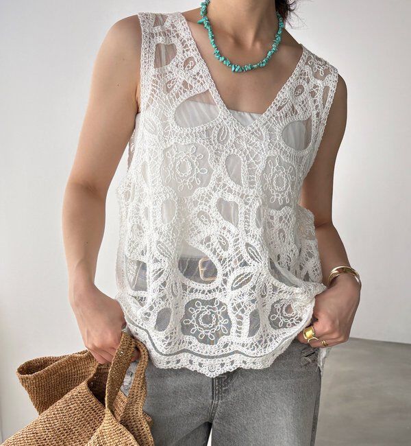  「刺繍前後2WAYレースタンク」|シャツ・ブラウス|