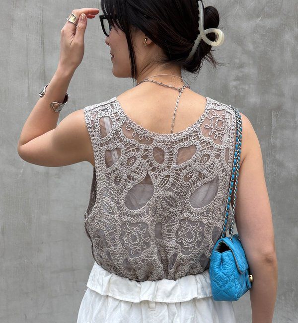  「刺繍前後2WAYレースタンク」|シャツ・ブラウス|