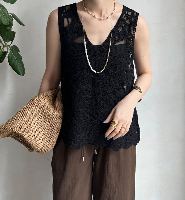  「刺繍前後2WAYレースタンク」|シャツ・ブラウス|