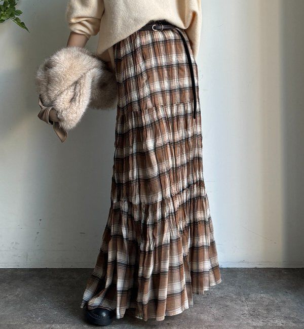  「チェックワッシャースカート」|スカート|ブラウン
