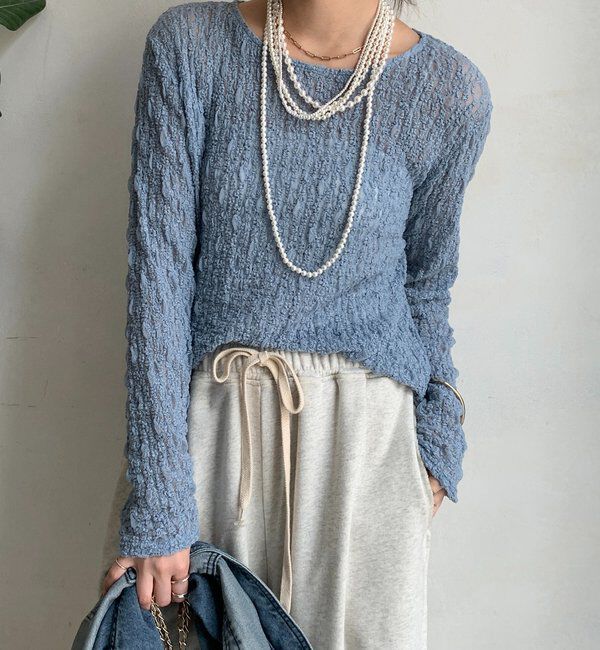  「リンクルフラワーシャーリングプルオーバー」|Tシャツ・カットソー|ブルー