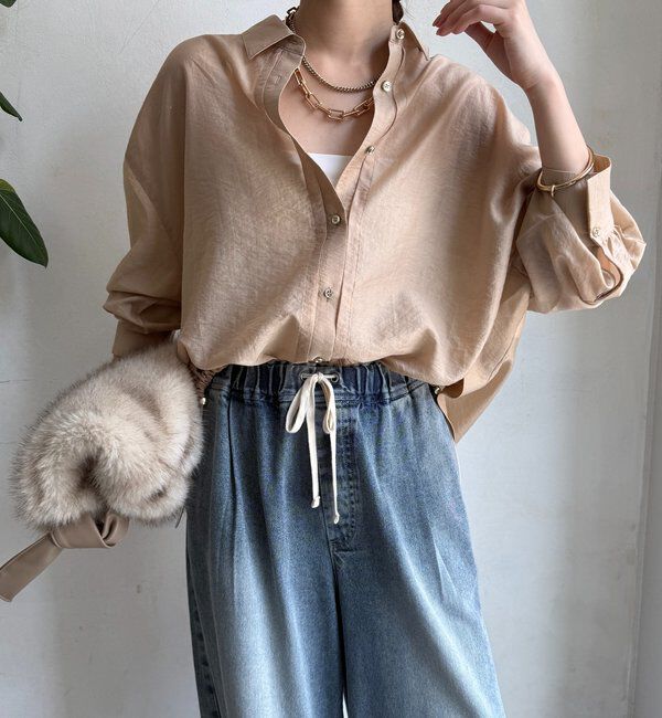  「襟付シアースピンドルブラウス」|シャツ・ブラウス|ベージュ