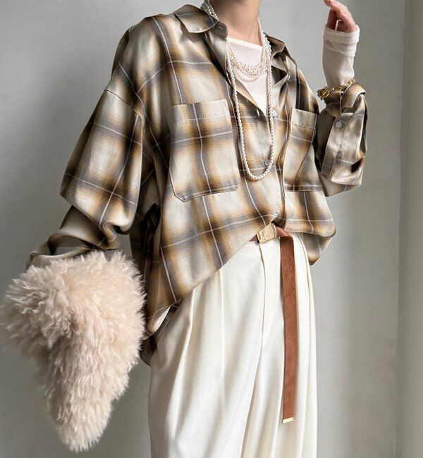  「オンブレチェックドロストシャツ」|シャツ・ブラウス|ライトベージュ