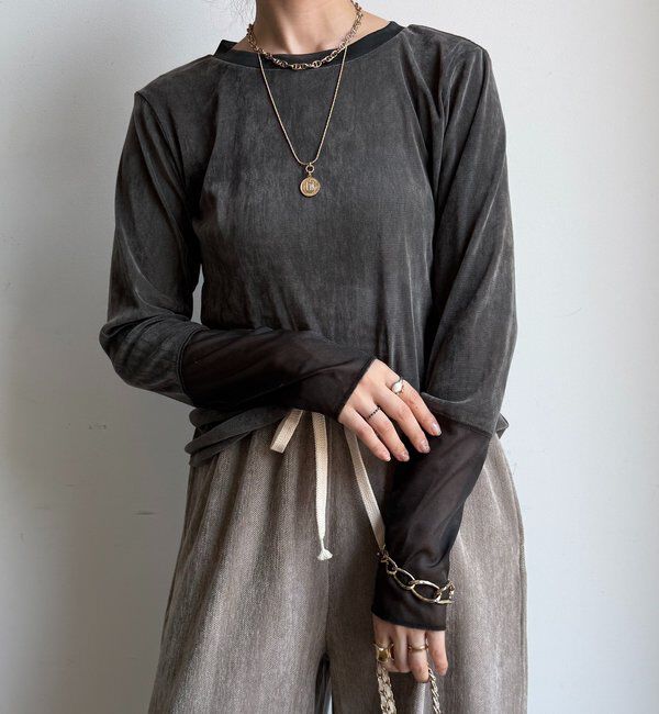  「【新色追加】チュールフロッキーシアー切替TEE」|Tシャツ・カットソー|