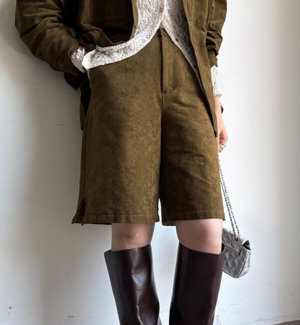  「【セットアップ対応】フェイクスエードショートパンツ」|チノ|カーキ