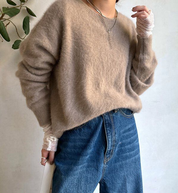  「ファーカシミヤカーディガン」|カーディガン|モカ