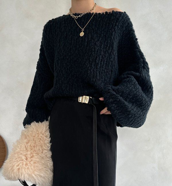  「ウールスラブロービングニット」|ニット・セーター|ネイビー