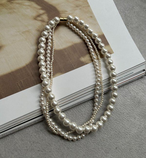  「マグネット3連パールネックレス」|ネックレス|
