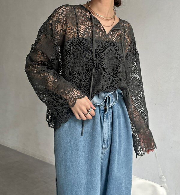  「レーススカラブラウス」|シャツ・ブラウス|ダークグレー