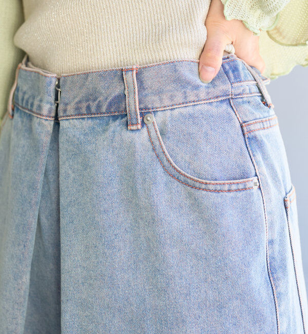  「【3サイズ】デニムタックワイドパンツ」|デニム|
