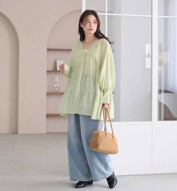  「【3サイズ】デニムタックワイドパンツ」|デニム|