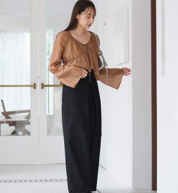  「【3サイズ】デニムタックワイドパンツ」|デニム|