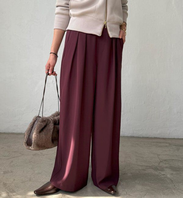  「【ウォッシャブル】【シーズンレスで使える】タックワイドスラックス」|チノ|