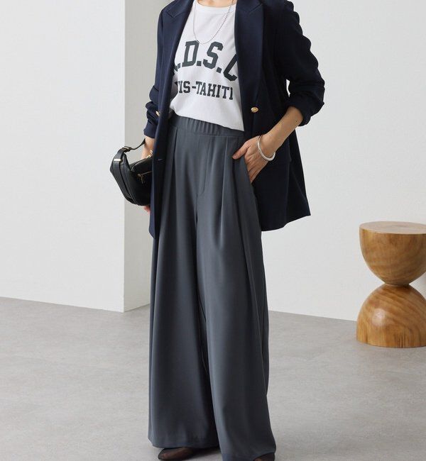  「【ウォッシャブル】【シーズンレスで使える】タックワイドスラックス」|チノ|