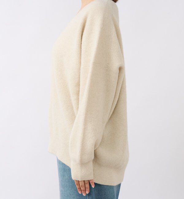  「【抜け感シルエット】ヘアリーウール片畦Vネックニット」|ニット・セーター|
