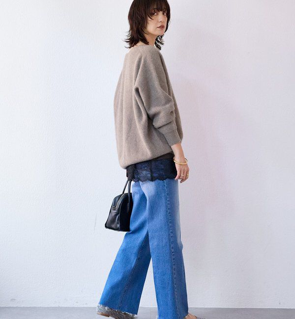  「【抜け感シルエット】ヘアリーウール片畦Vネックニット」|ニット・セーター|